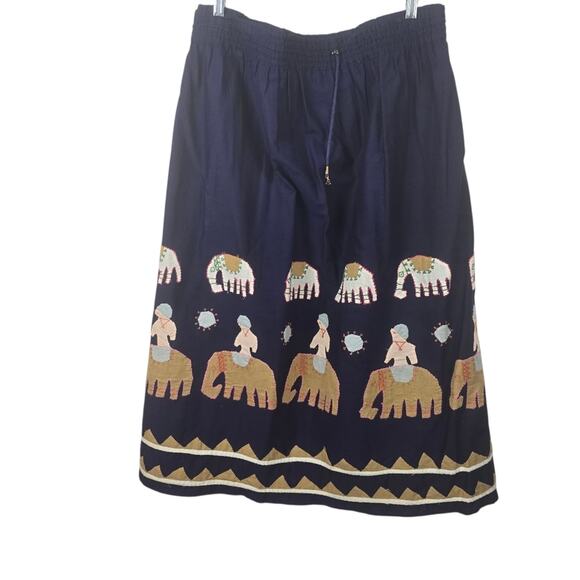 Pier One Passports Ethnic Navy Applique Skirt Embroidery Elephants 70s Retro L - Picture 1 of 10